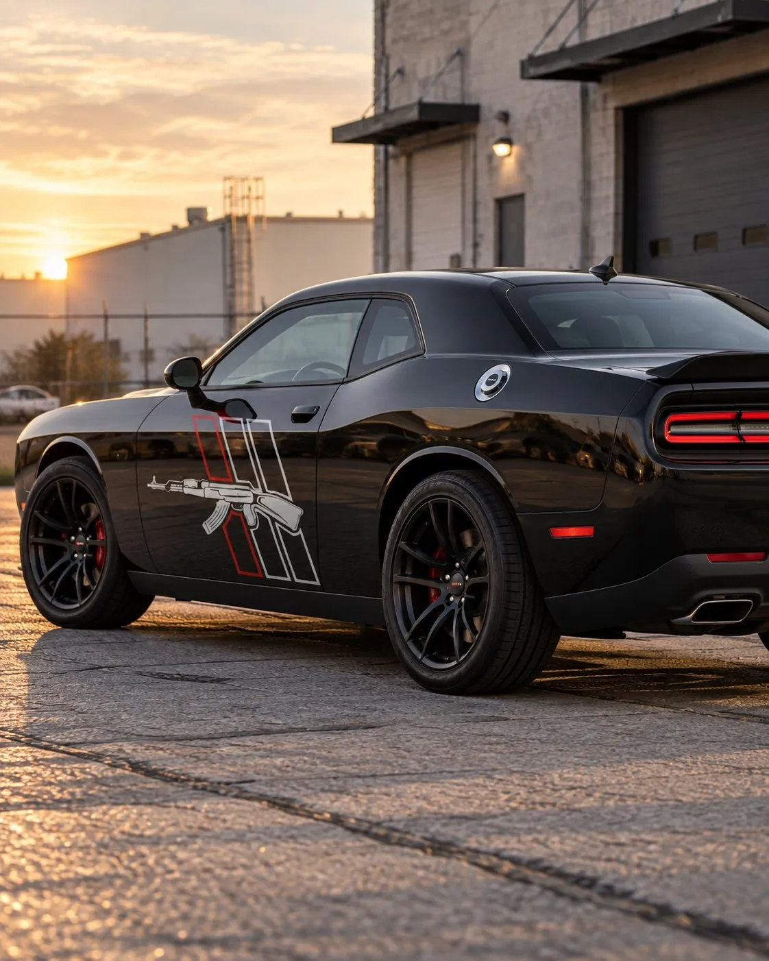 Rifle side decal covering the side of a black Challenger