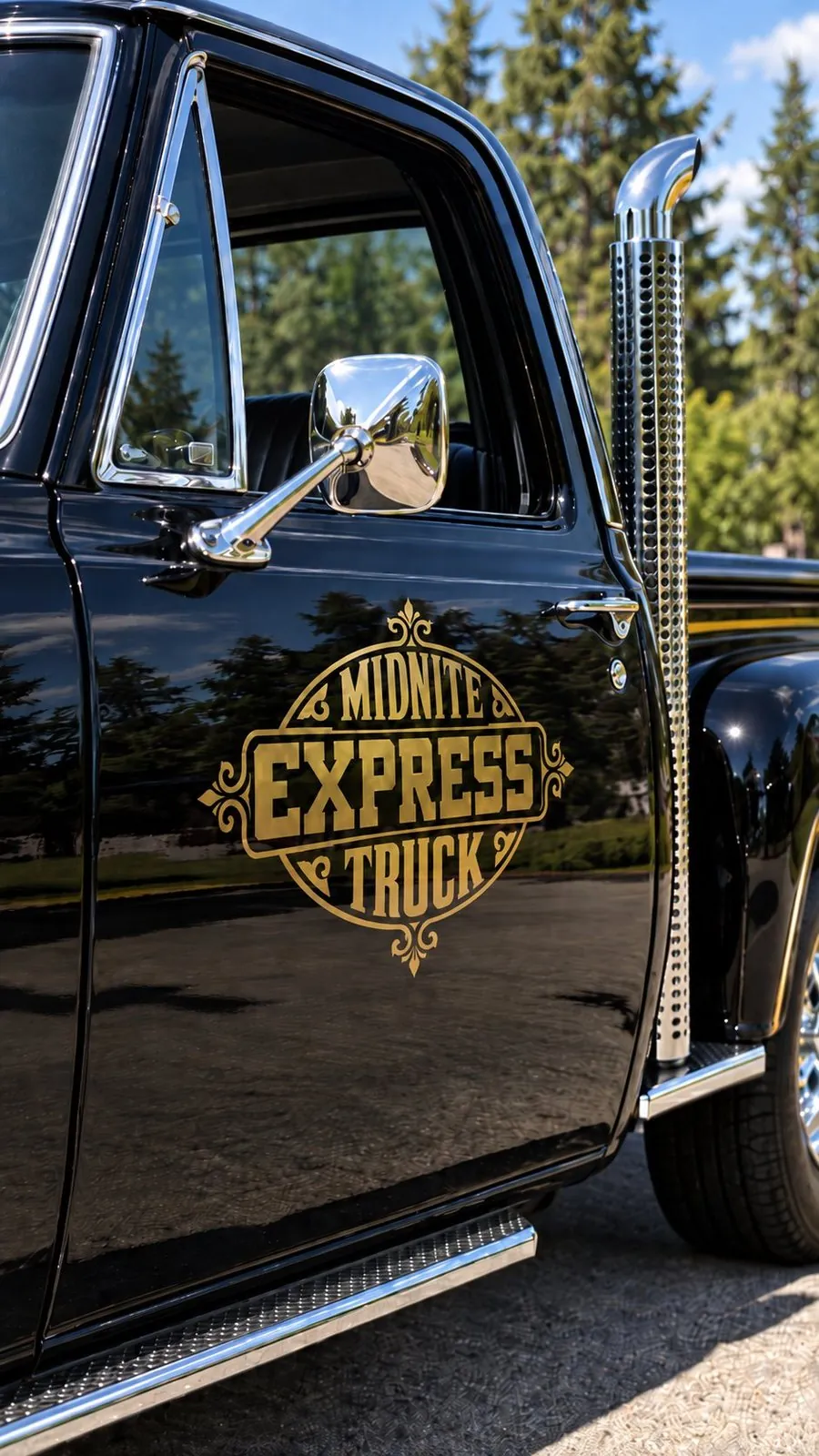 Gold Midnite Express badge decal on a black pickup truck
